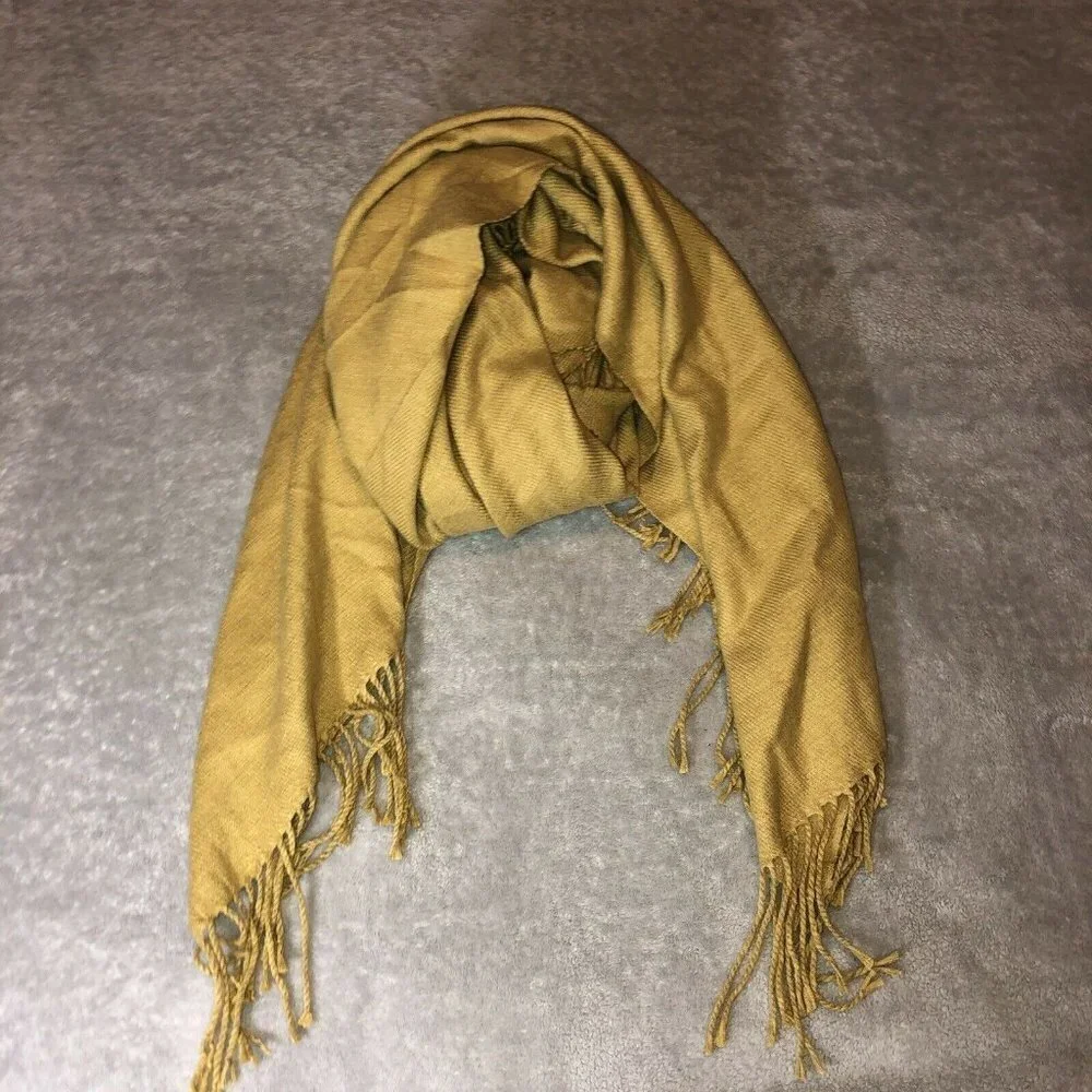 WEST ELM Mustard Acrylic Scarf Wrap with Fringe Edge Throw Blanket Shawl